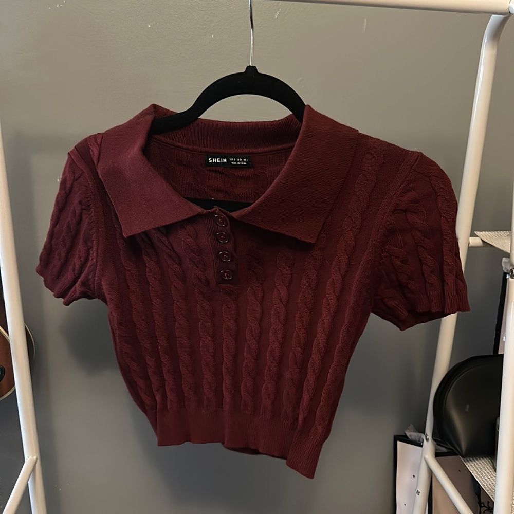 Shein dark red collared shirt